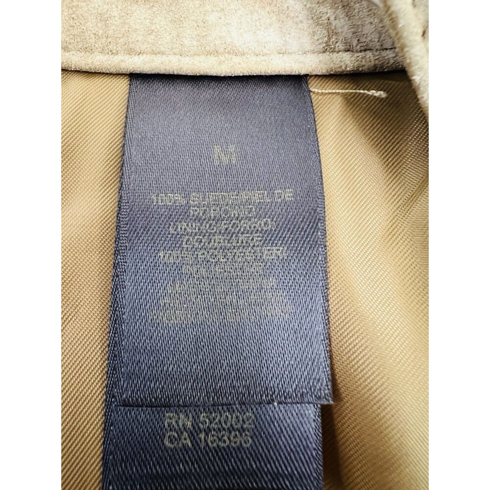 Vintage Liz Claiborne Brown 100% Suede Leather Satin Lined Button Up Jacket Med - Picture 7 of 8